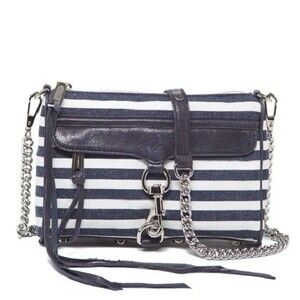 Rebecca Minkoff Mini Mac Blue Tan Stripe Crossbody Bag Purse Canvas Leather 2010